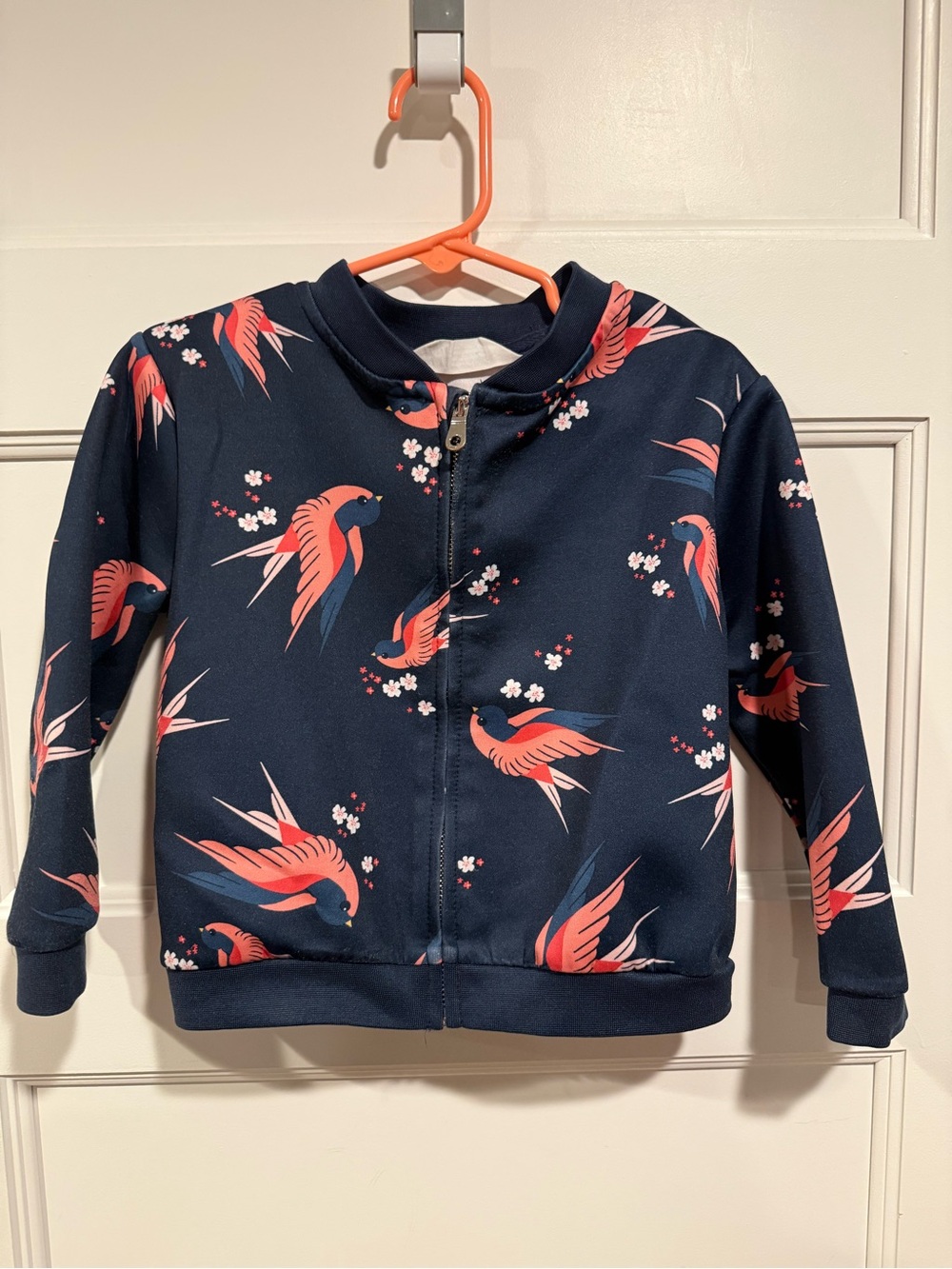 H&M Navy Jacket with Coral Bird Print